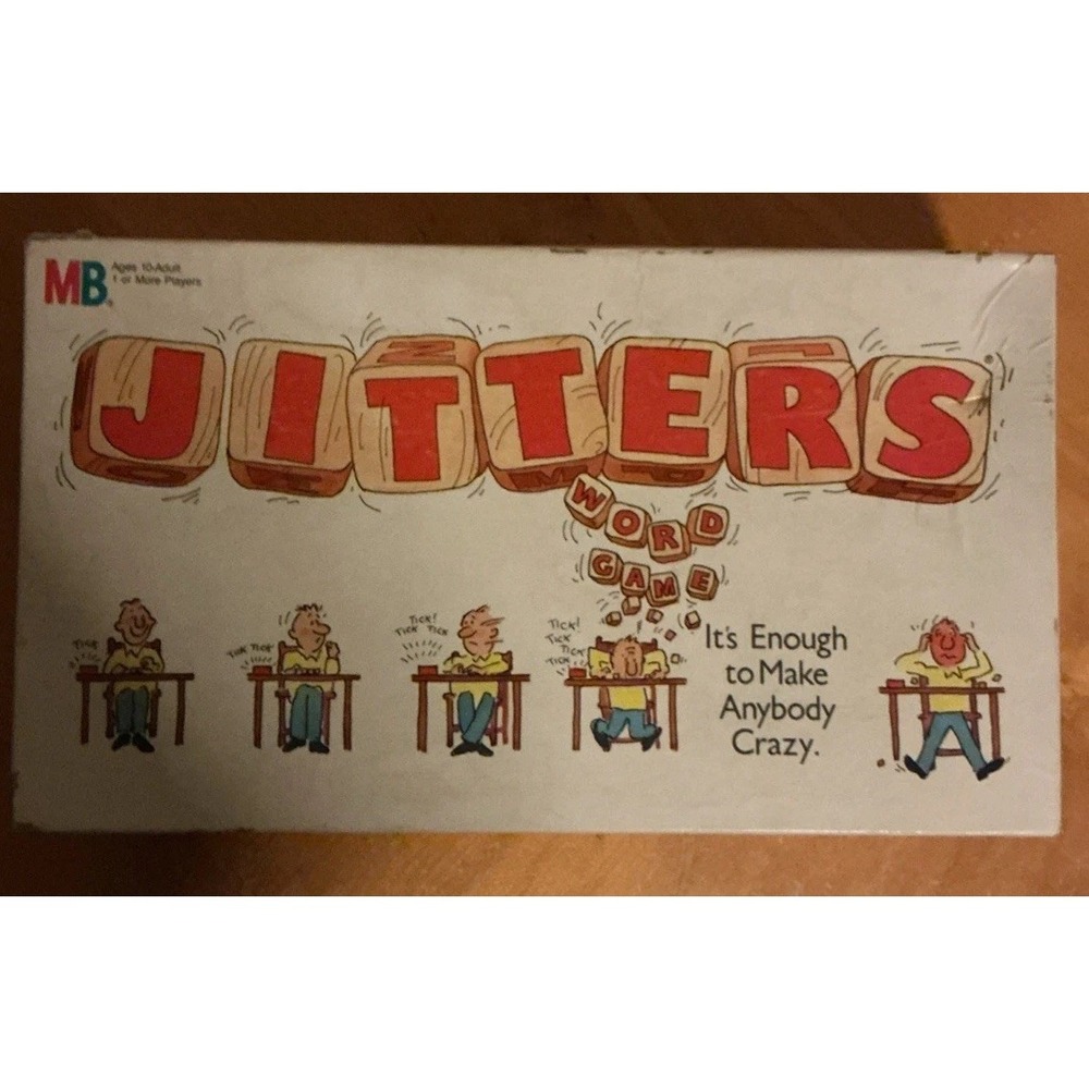Vintage Jitters Word Game 1986 Milton‎ Bradley Timer Cards Dice Cup